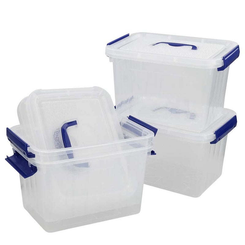 Hespama 4 Packs 6 Quart Lidded Storage Bin, Plastic Latching Container Box with Handle - Image 1